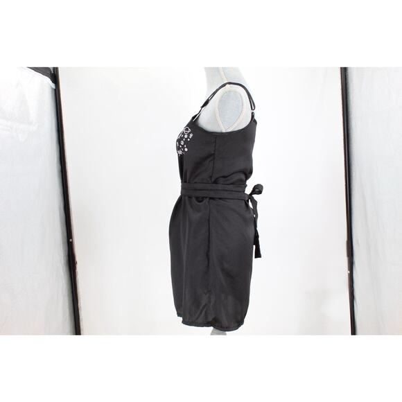 O Mighty Black Wrap Lingerie Babydoll Mini Dress Womens Size M Planets Solar - Picture 7 of 9